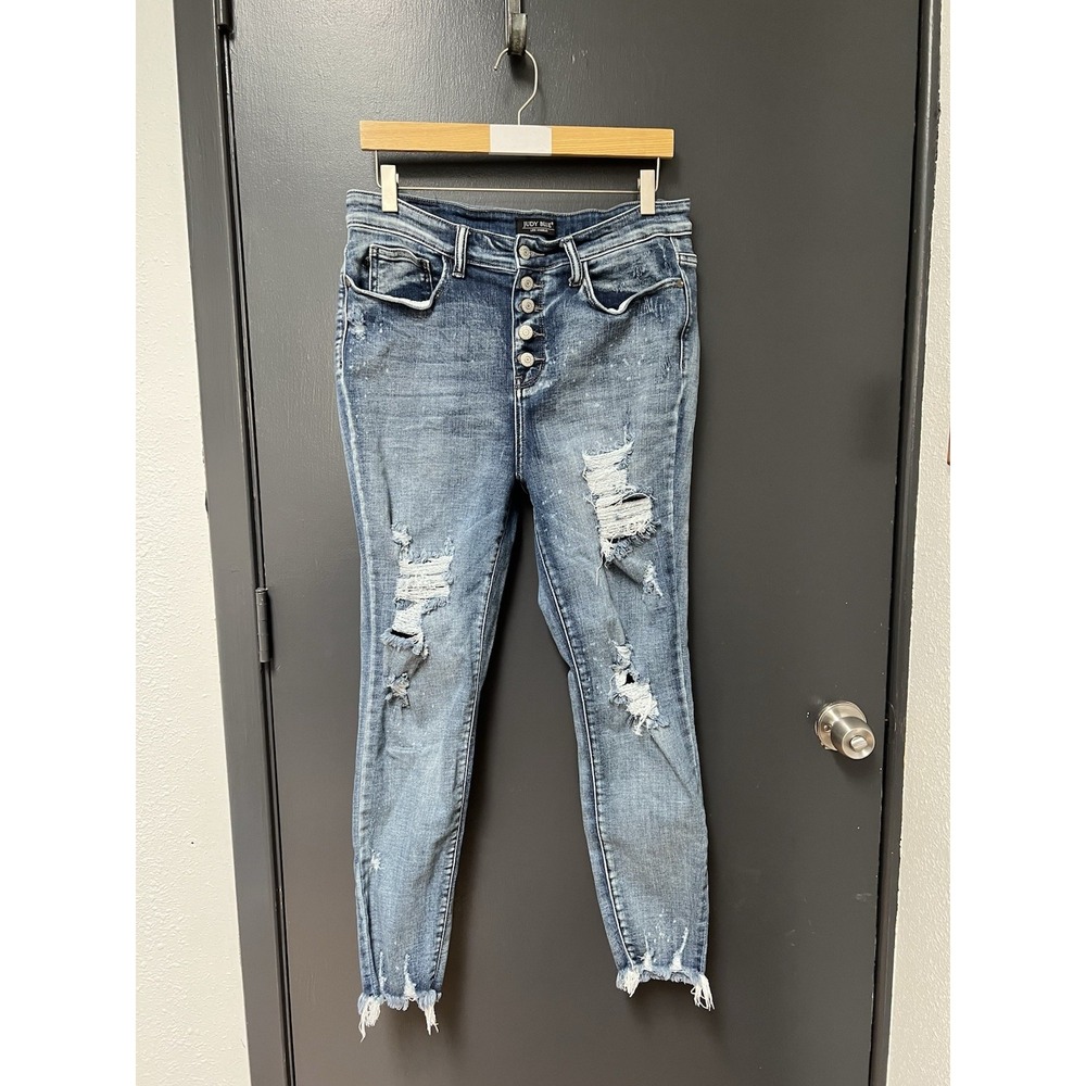 Judy Blue Jeans Sz 13/31 Button Fly Skinny Fit Splatter Distressed JB82311LT